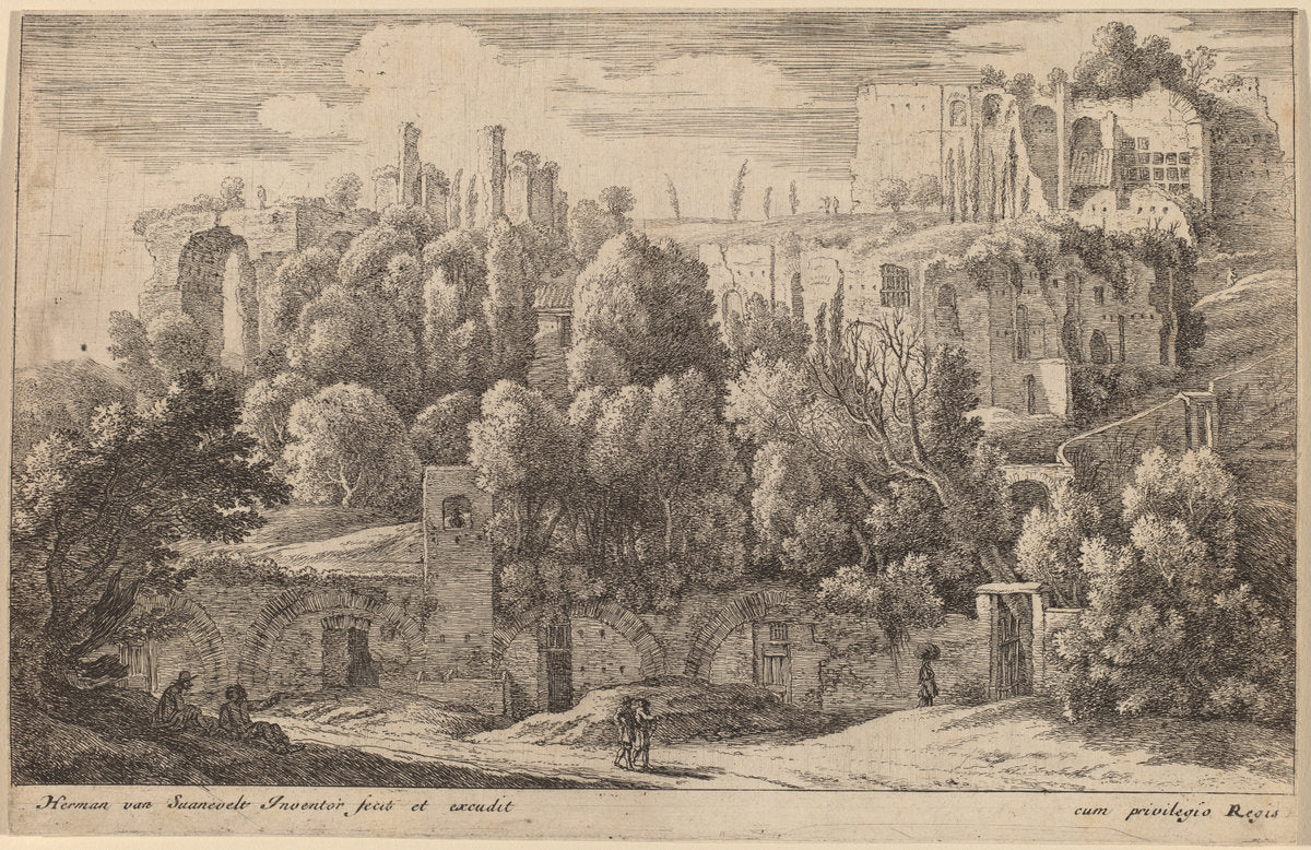 Antique Ruins of an Amphitheatre by Herman van Swanevelt (Dutch, c. 1600 - 1655), 16X12"(A3)Poster Print