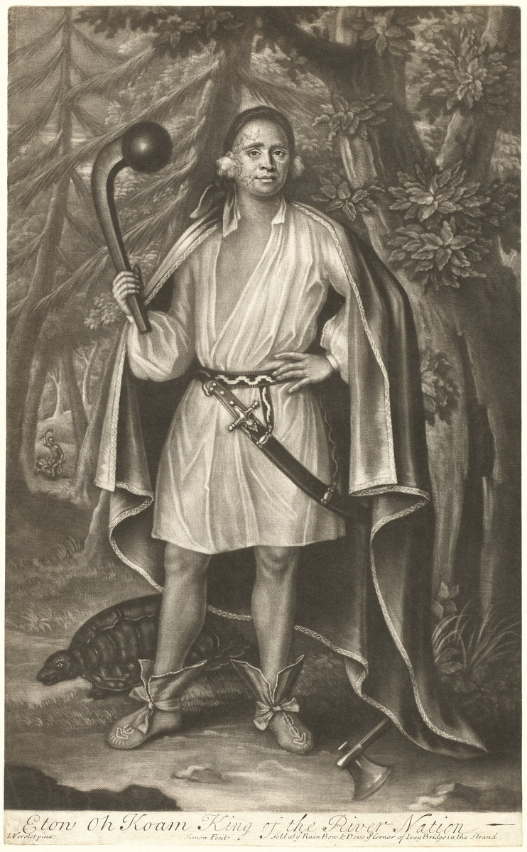 Etow Oh Koam, King of the River Nation by John Simon after John Verelst (British, c. 1675 - 1751), 16X12"(A3)Poster Print