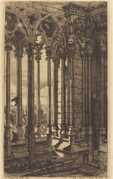 La galerie Notre-Dame, Paris (The Gallery of Notre Dame, Paris) by Charles Meryon (French, 1821 - 1868), 16X12"(A3)Poster Print