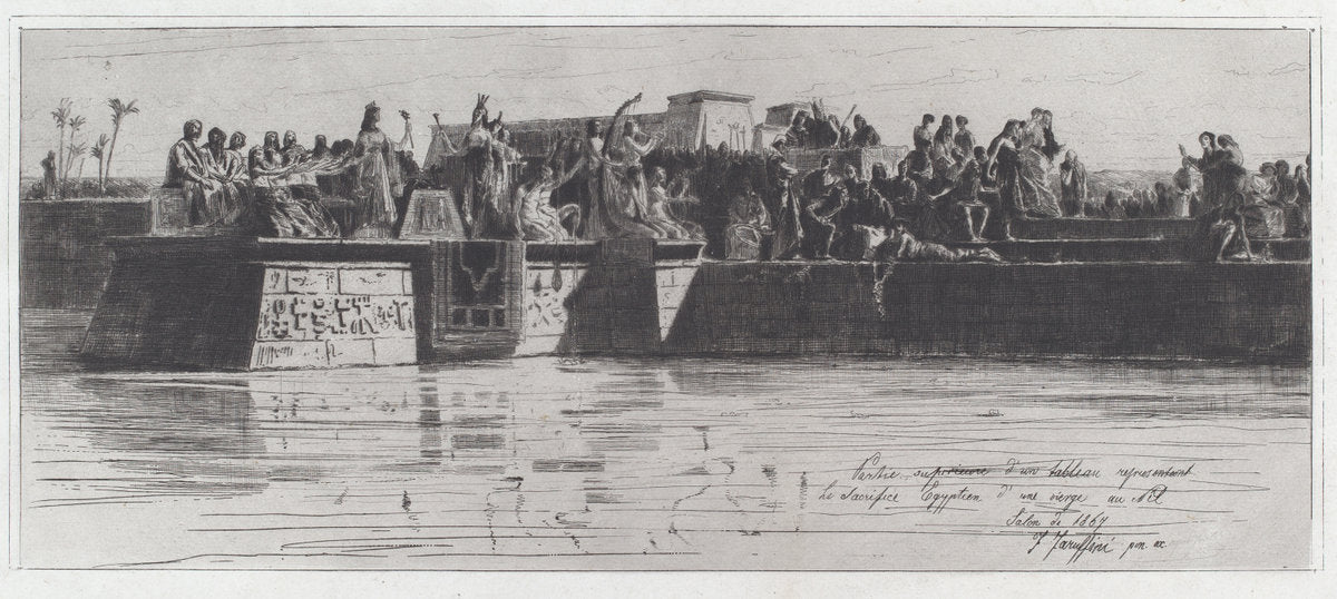 Partie supérieure d’un tableau représentant le sacrifice Egyptien d’une vierge au Nil [The Upper Part of a Painting Representing the Egyptian Sacrifice of a Virgin to the Nile] by Federico Faruffini (Italian, 1833 - 1869), 16X12"(A3)Poster Print