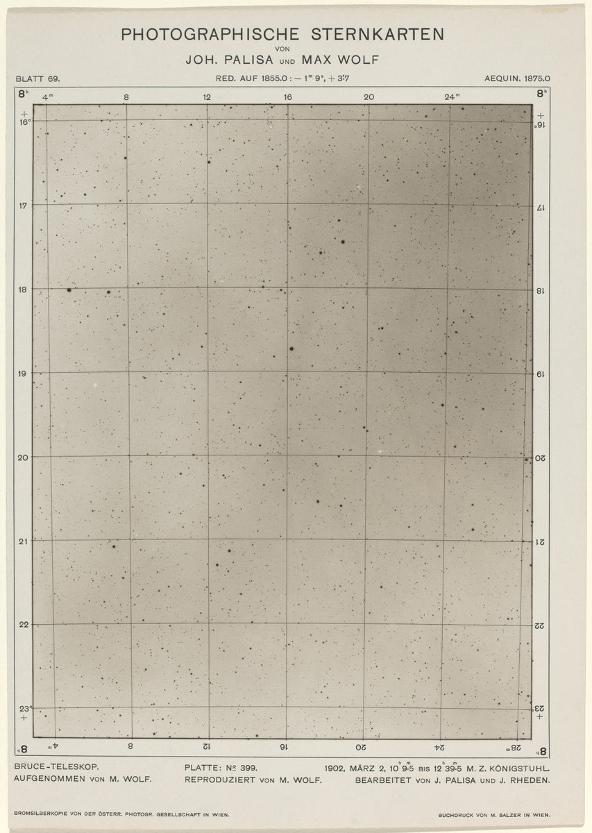 Photographische Sternkarten (March 2, 1906) by Max Wolf and Joh. Palisa (German, active late 19th - early 20th century), 16X12"(A3)Poster Print