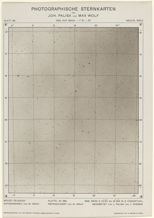 Photographische Sternkarten (March 2, 1906) by Max Wolf and Joh. Palisa (German, active late 19th - early 20th century), 16X12"(A3)Poster Print