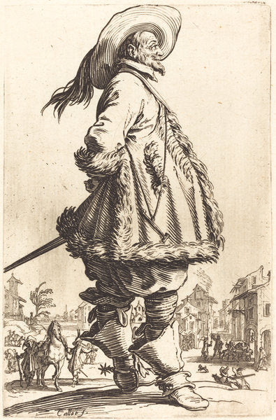 Noble Man with Mantle Trimmed in Fur,  Holding his Hands Behind his Back by Jacques Callot (French, 1592 - 1635), 16X12"(A3)Poster Print