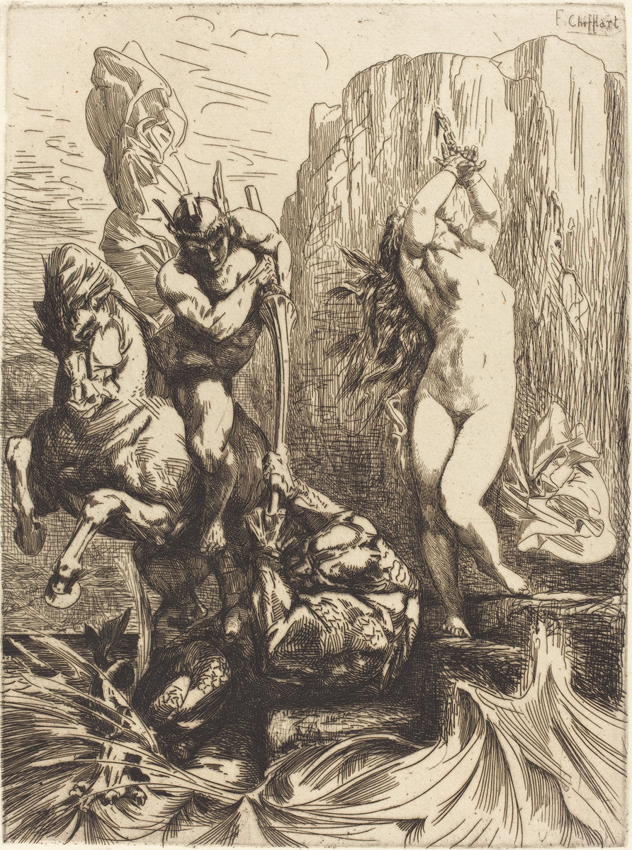 Perseus and Andromeda by François-Nicolas Chifflart (French, 1825 - 1901), 16X12"(A3)Poster Print