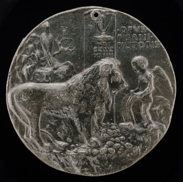 Lion Being Taught by Cupid to Sing [reverse] by Pisanello (Italian, c. 1395 - 1455), 16X12"(A3)Poster Print
