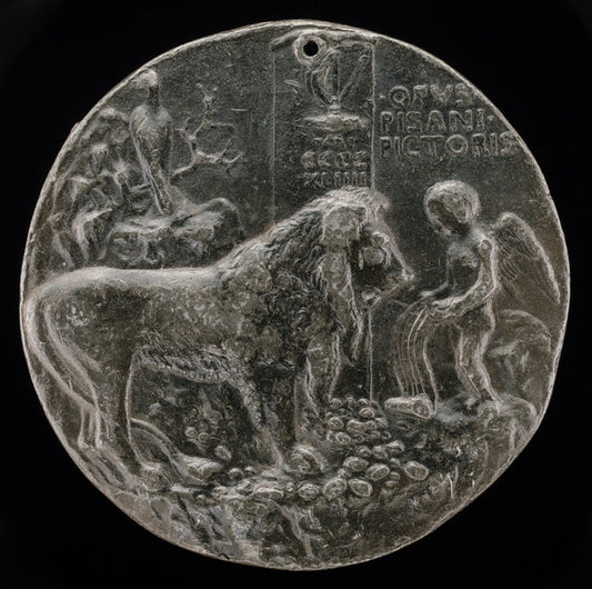 Lion Being Taught by Cupid to Sing [reverse] by Pisanello (Italian, c. 1395 - 1455), 16X12"(A3)Poster Print