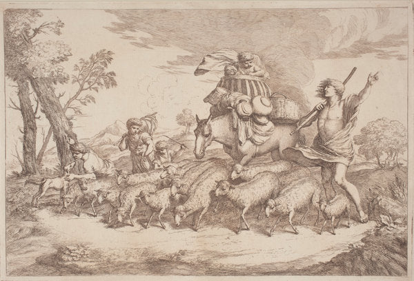 A Pastoral Journey with a Child in a Basket on Horseback by Gaetano Zompini, after Giovanni Benedetto Castiglione (Italian, 1700 - 1778), 16X12"(A3)Poster Print