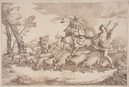 A Pastoral Journey with a Child in a Basket on Horseback by Gaetano Zompini, after Giovanni Benedetto Castiglione (Italian, 1700 - 1778), 16X12"(A3)Poster Print