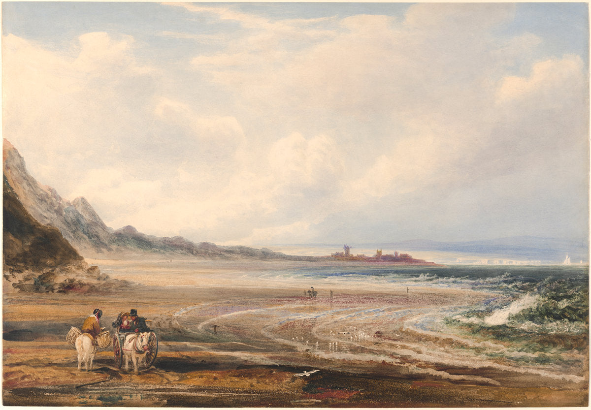 Travelers on the Sands near Redcar by Peter De Wint (British, 1784 - 1849), 16X12"(A3)Poster Print