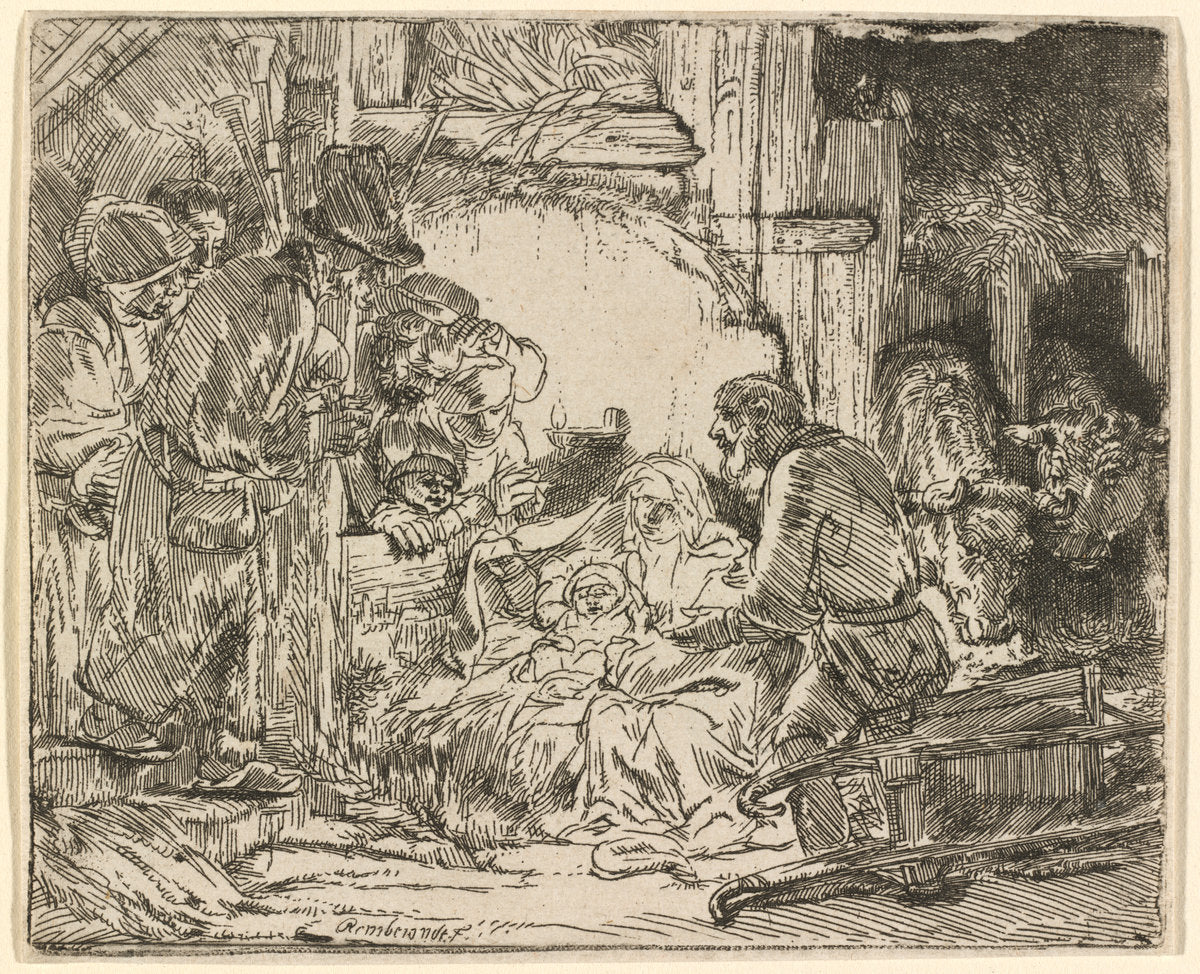 The Adoration of the Shepherds: with the Lamp by Rembrandt van Rijn (Dutch, 1606 - 1669), 16X12"(A3)Poster Print