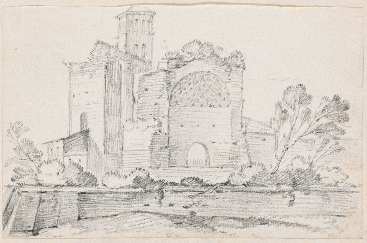 Ruins of the Temple of Venus and Rome in the Forum by Joseph-Marie Vien (French, 1716 - 1809), 16X12"(A3)Poster Print