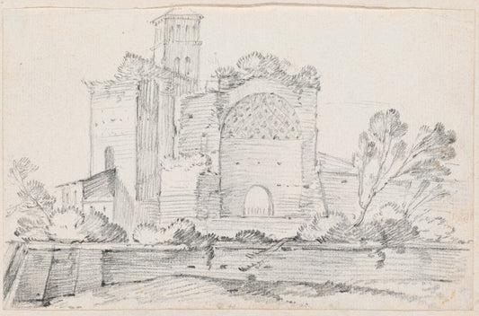 Ruins of the Temple of Venus and Rome in the Forum by Joseph-Marie Vien (French, 1716 - 1809), 16X12"(A3)Poster Print
