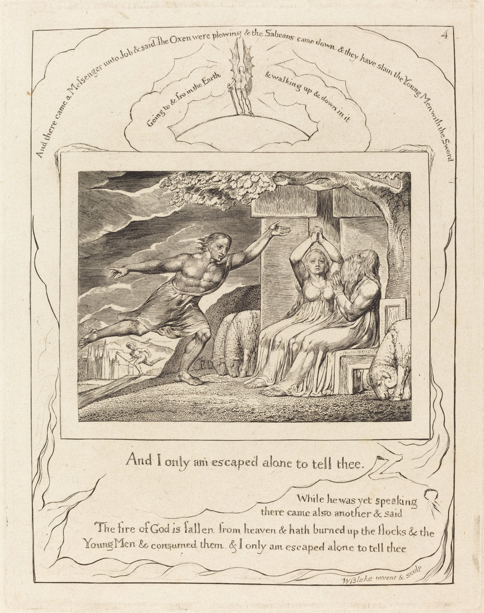 The Messengers Tell Job of His Misfortunes by William Blake (British, 1757 - 1827), 16X12"(A3)Poster Print