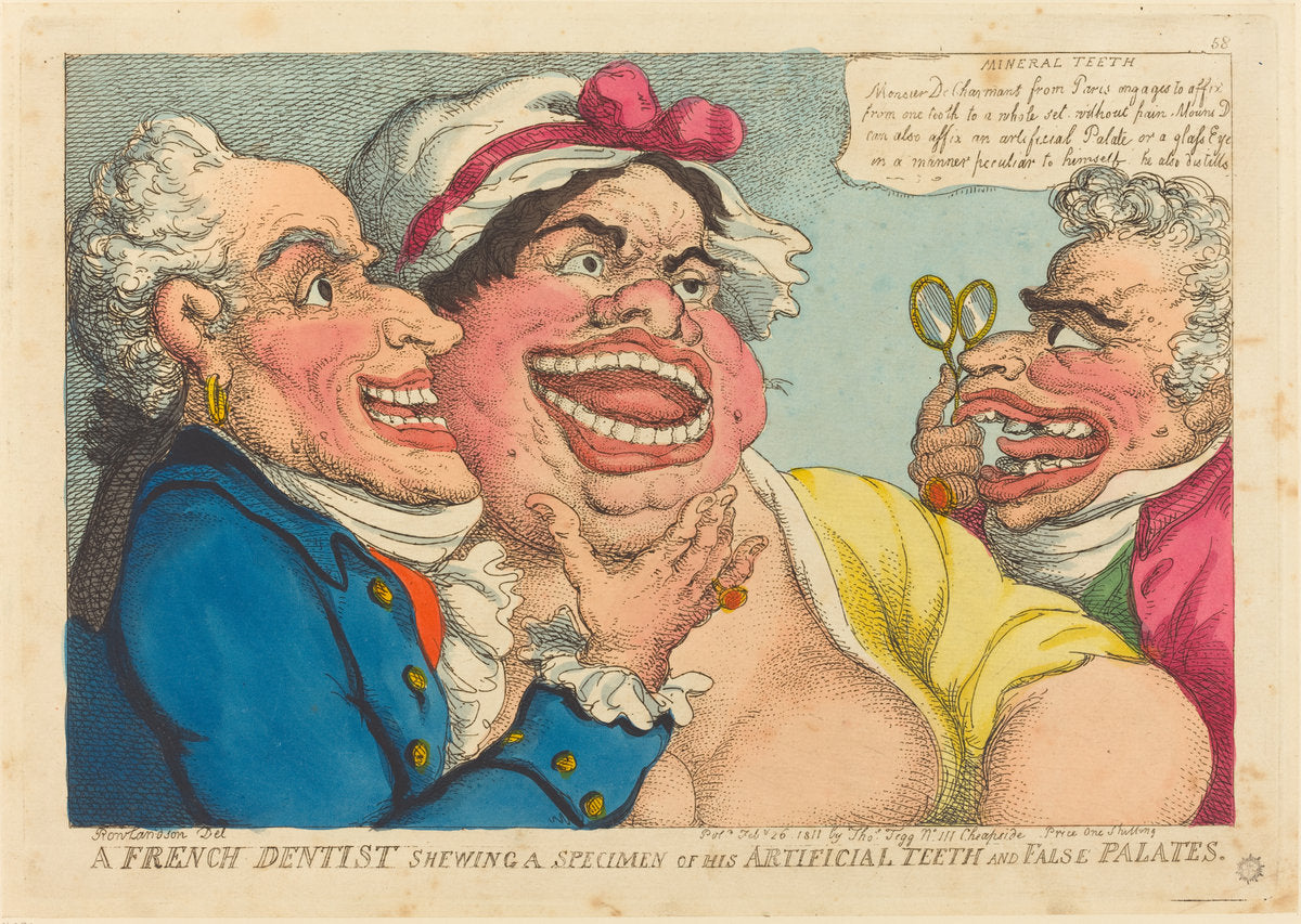 A French Dentist Shewing a Specimen of his Artificial Teeth and False Palates by Thomas Rowlandson (British, 1756 - 1827), 16X12"(A3)Poster Print