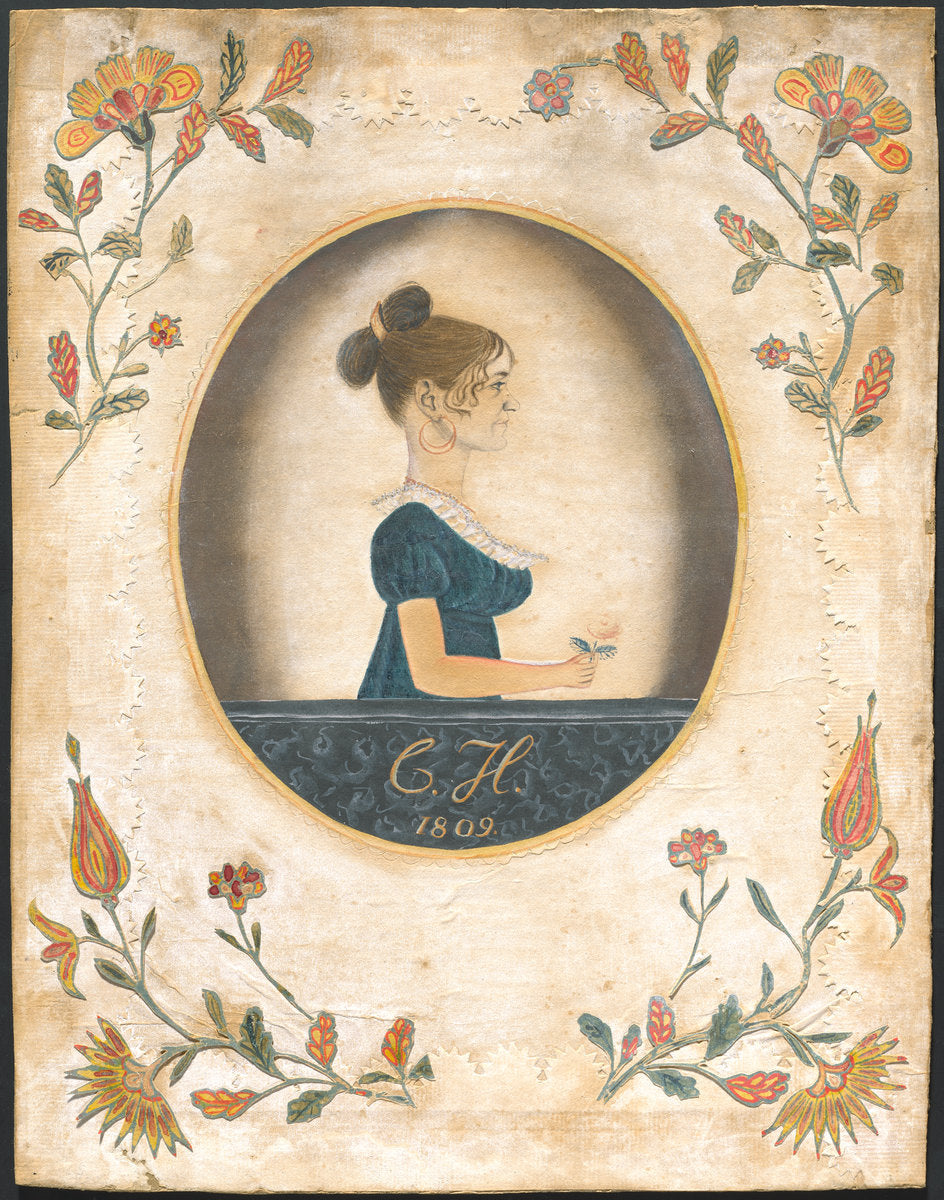 1809 by American 19th Century (Woman Holding a Rose), 16X12"(A3)Poster Print