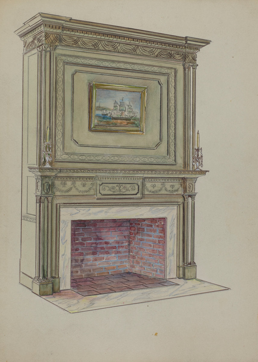 Fireplace by Charles Squires (American, active c. 1935), 16X12"(A3)Poster Print