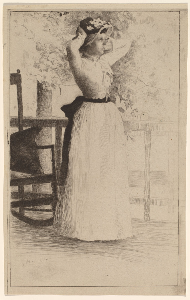 Portrait of Miss Hoe by Julian Alden Weir (American, 1852 - 1919), 16X12"(A3)Poster Print