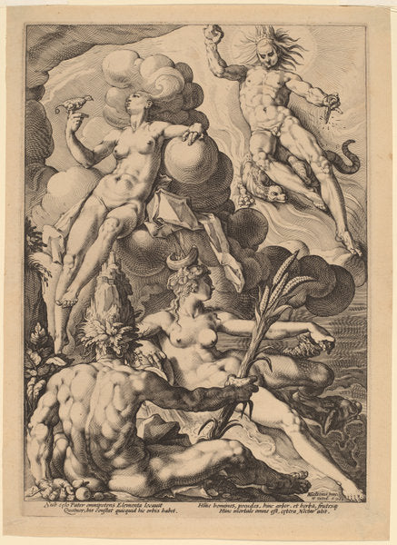 The Four Elements by attributed to Jacob Matham, after Hendrick Goltzius (Dutch, 1571 - 1631), 16X12"(A3)Poster Print