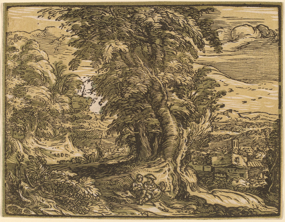 Landscape with a Seated Couple by Hendrik Goltzius (Dutch, 1558 - 1617), 16X12"(A3)Poster Print