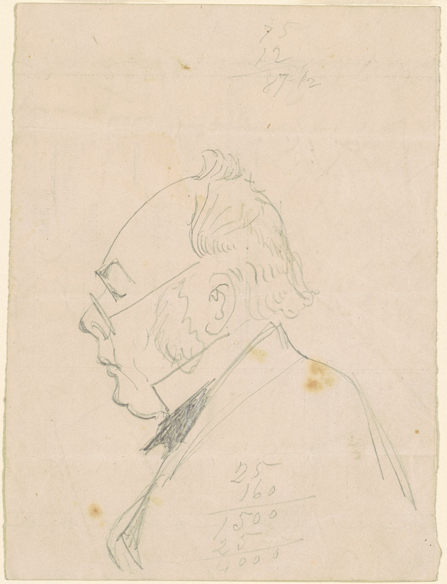 Profile of a Man by Emanuel Gottlieb Leutze (American, born Germany, 1816 - 1868), 16X12"(A3)Poster Print
