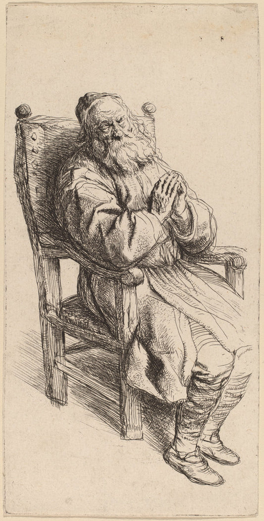 Old Man Sleeping in an Armchair by Salomon Koninck (Dutch, 1609 - 1656), 16X12"(A3)Poster Print