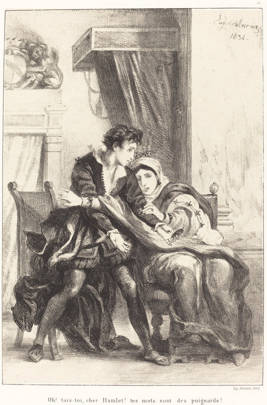 Hamlet and the Queen (Act III, Scene IV) by Eugène Delacroix (French, 1798 - 1863), 16X12"(A3)Poster Print
