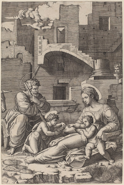 The Holy Family by Marcantonio Raimondi after Raphael (Italian, c. 1480 - c. 1534), 16X12"(A3)Poster Print