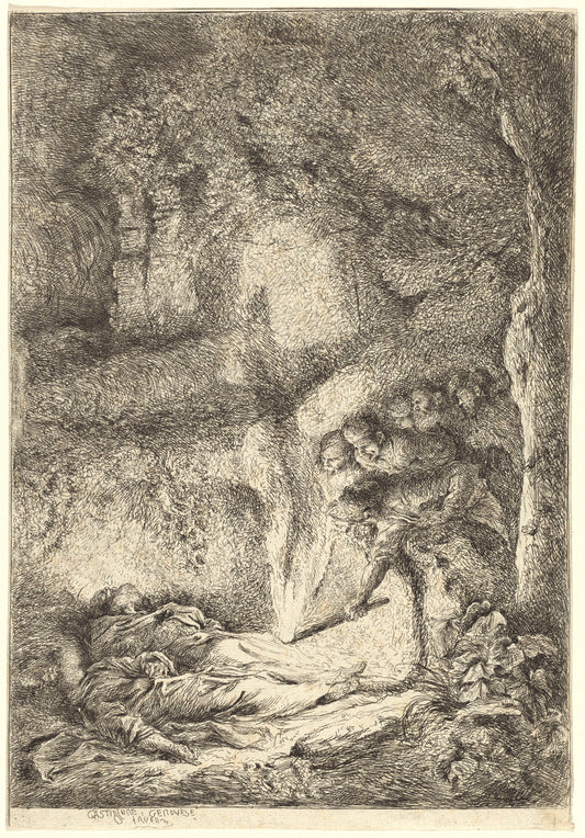 The Bodies of Saints Peter and Paul Hidden in the Catacombs by Giovanni Benedetto Castiglione (Italian, 1609  - 1664), 16X12"(A3)Poster Print