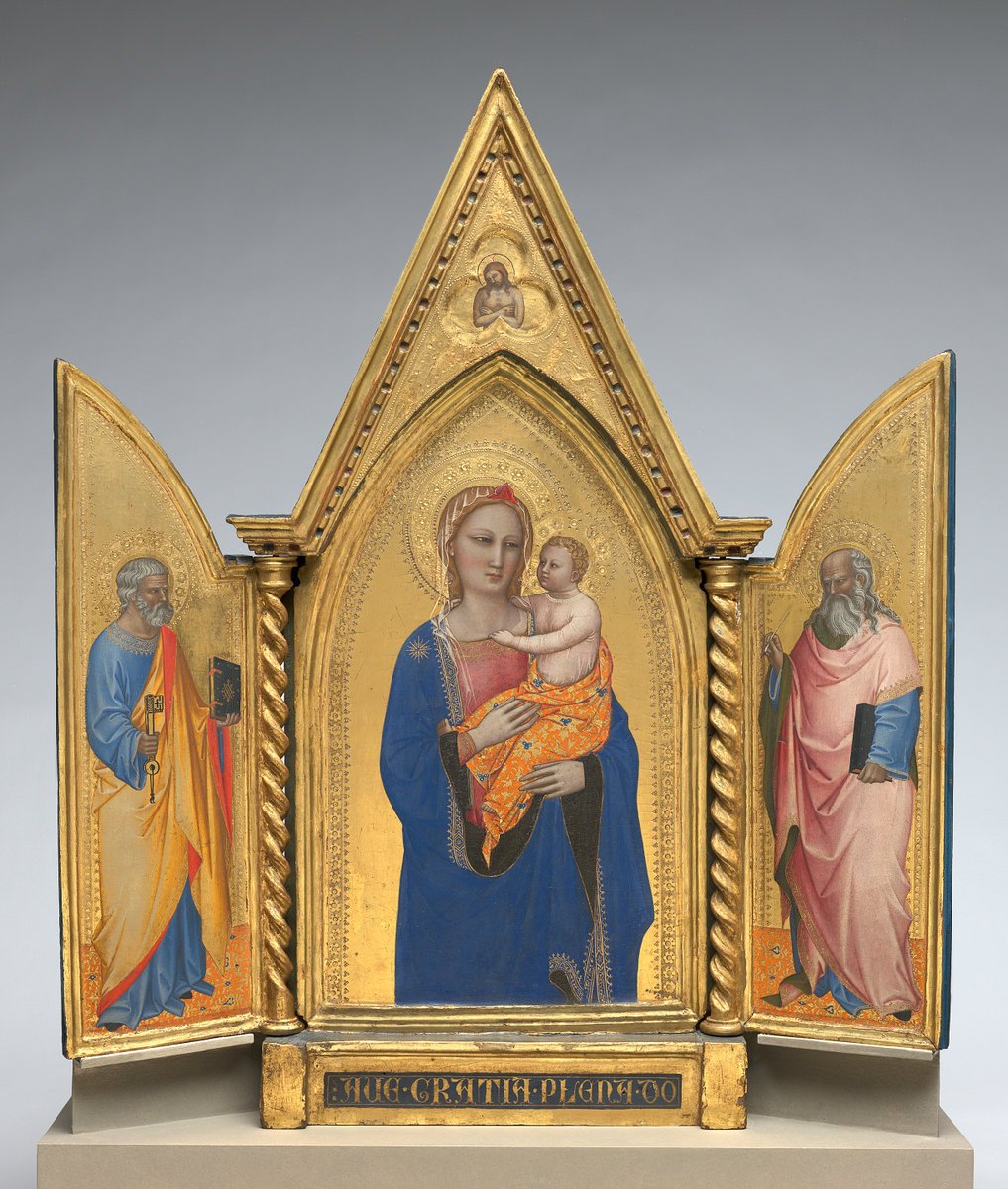 Madonna and Child, with the Man of Sorrows [middle panel] by Nardo di Cione (Florentine, active from c. 1340; died 1365/1366), 16X12"(A3)Poster Print