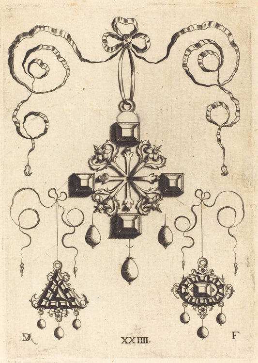 Pendant with Double Cross at Centre, Surrounded by Four Large Table-Stones by Daniel Mignot (German, active 1593/1596), 16X12"(A3)Poster Print