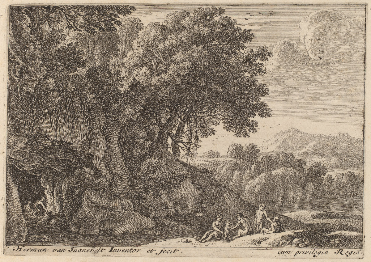Satyrs around a Fire by Herman van Swanevelt (Dutch, c. 1600 - 1655), 16X12"(A3)Poster Print