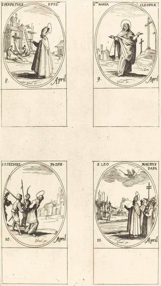 St. Perpetuus; St. Mary of Cleophas; St. Ezechiel; St. Leo the Great by Jacques Callot (French, 1592 - 1635), 16X12"(A3)Poster Print