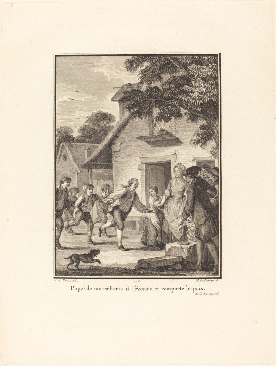Piqué de ma raillerie, il s'évertue et remporte le prix by Nicolas Delaunay after Jean-Michel Moreau (French, 1739 - 1792), 16X12"(A3)Poster Print
