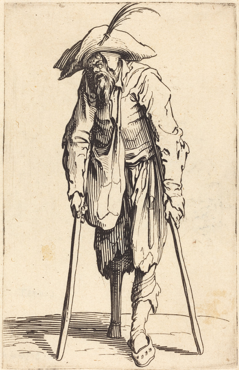 Beggar with Wooden Leg by Jacques Callot (French, 1592 - 1635), 16X12"(A3)Poster Print