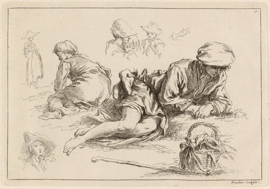 Figure Studies including Reclining Boy by François Boucher after Abraham Bloemaert (French, 1703 - 1770), 16X12"(A3)Poster Print