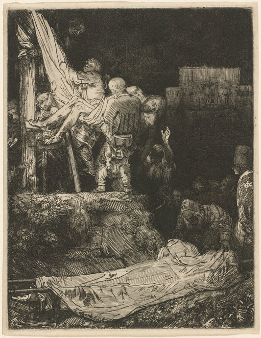 The Descent from the Cross by Torchlight by Rembrandt van Rijn (Dutch, 1606 - 1669), 16X12"(A3)Poster Print