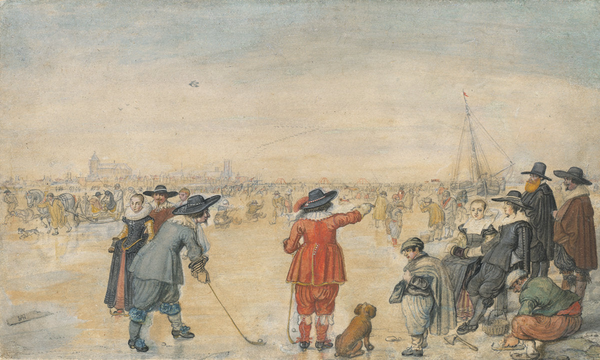 Winter Games on the Frozen River Ijssel by Hendrick Avercamp (Dutch, 1585 - 1634), 16X12"(A3)Poster Print