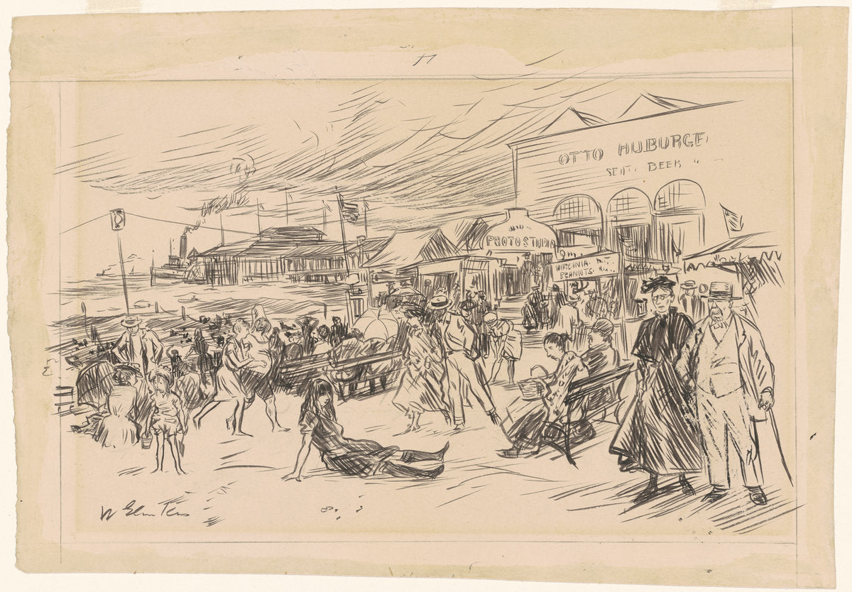 Coney Island Boardwalk by William James Glackens (American, 1870 - 1938), 16X12"(A3)Poster Print
