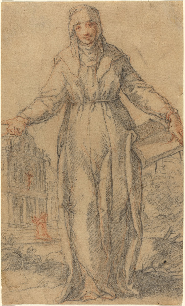 c. 1600 by Italian 17th Century (Female Saint (Saint Clare of Assisi or Saint Catherine of Siena?)), 16X12"(A3)Poster Print