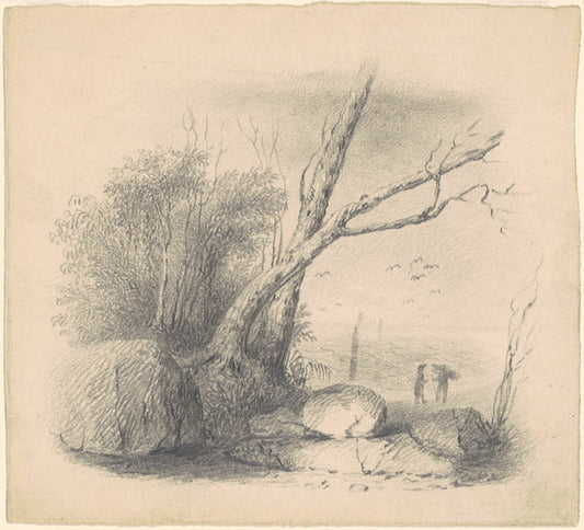 Figures by the Shore by James Goodwyn Clonney (American, 1812 - 1867), 16X12"(A3)Poster Print