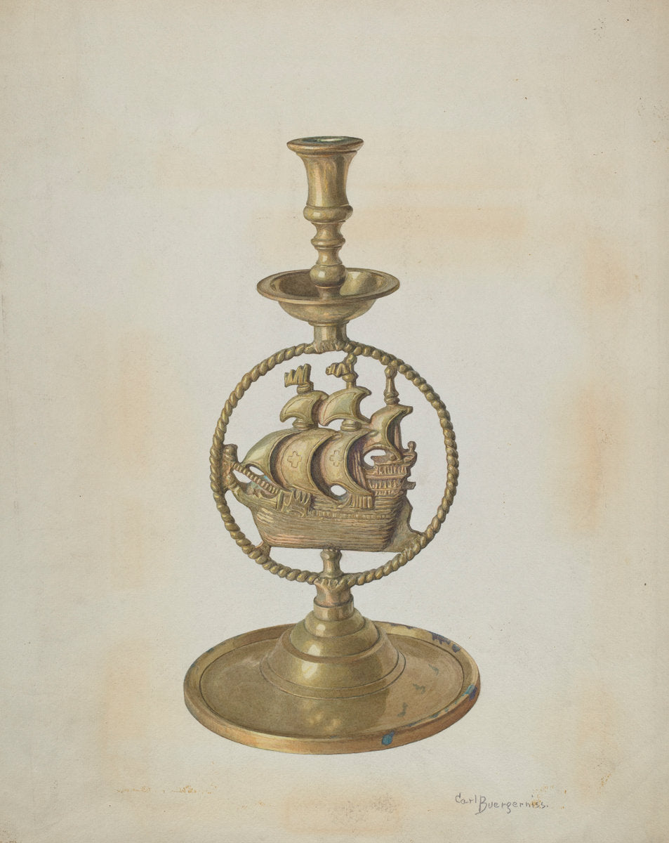 Brass Candlestick by Carl Buergerniss (American, 1877 - 1956), 16X12"(A3)Poster Print
