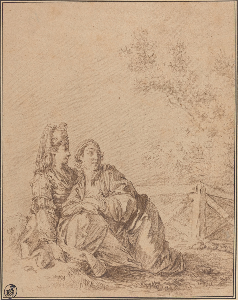 Two Russians Seated in Landscape by Jean-Baptiste Le Prince (French, 1734 - 1781), 16X12"(A3)Poster Print