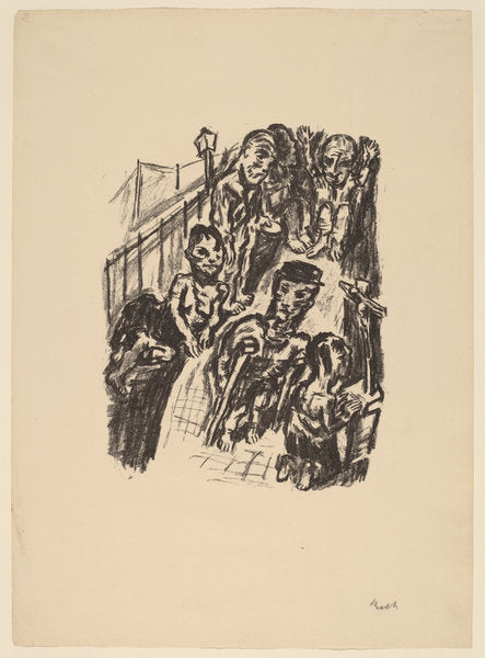 Street Scene with a Cripple and a Praying Man by René Beeh (German, 1886 - 1922), 16X12"(A3)Poster Print