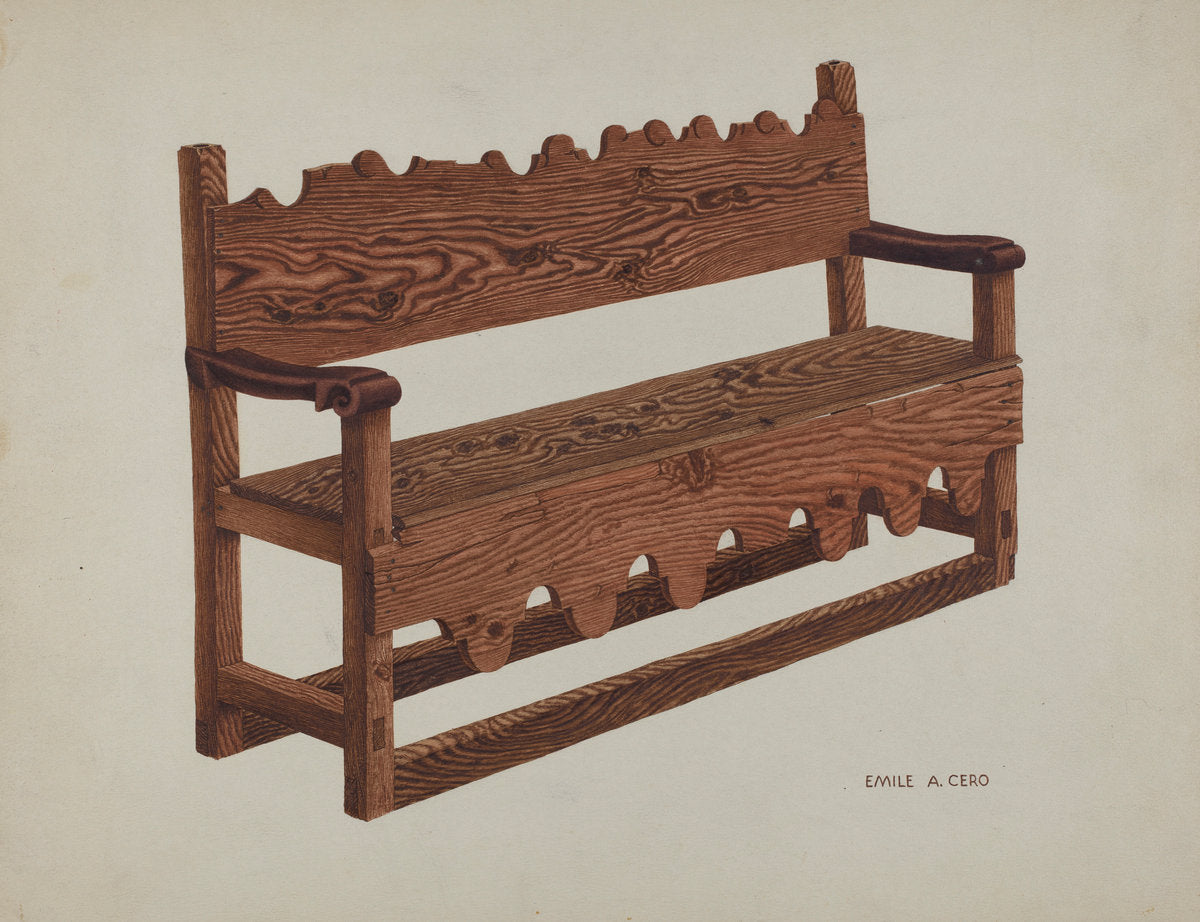 Mission Bench by Emile Cero (American, active c. 1935), 16X12"(A3)Poster Print