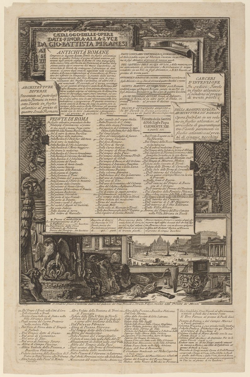Catalogo delle Opere Date Finora Alla Lvce Da Gio Battista Piranesi by Giovanni Battista Piranesi and Francesco Piranesi (authors) (Italian, c. 1758 - 1810), 16X12"(A3)Poster Print