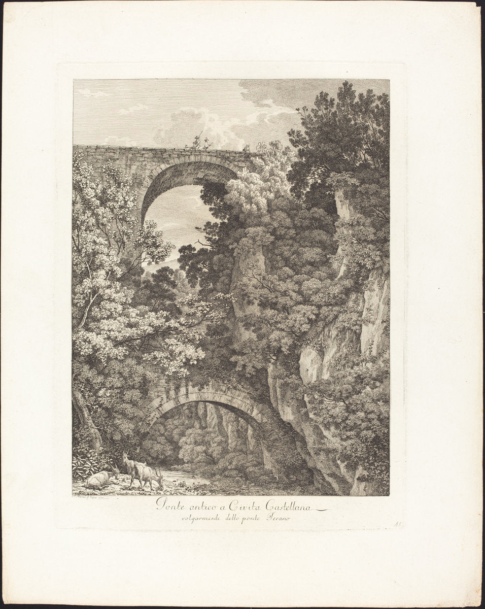 Ponte antico a Cività Castellana, volgarmente detto ponte Terano by Jacob Wilhelm Mechau (German, 1745 - 1808), 16X12"(A3)Poster Print