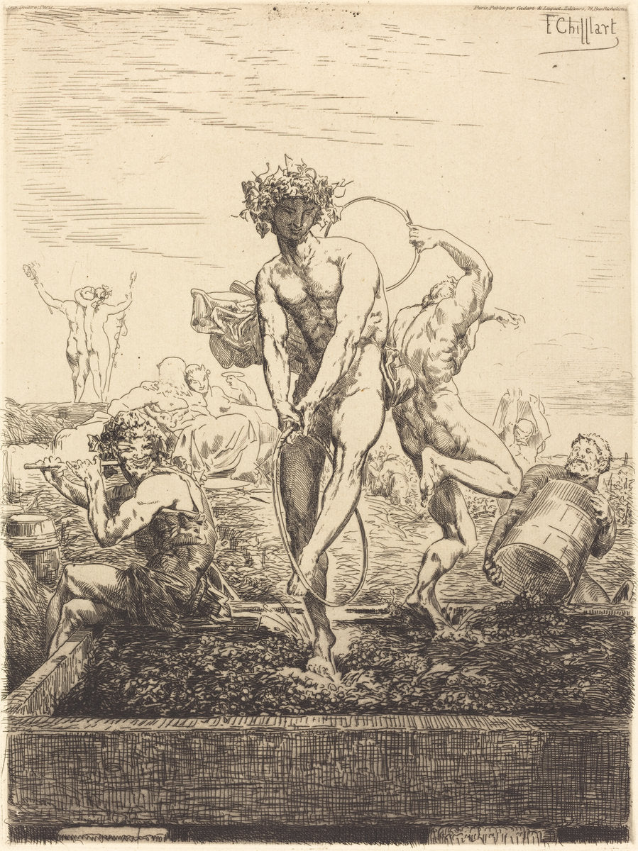 Grape Harvest by François-Nicolas Chifflart (French, 1825 - 1901), 16X12"(A3)Poster Print