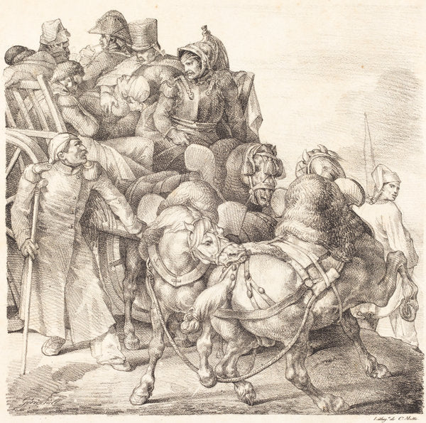 Cart Filled with Wounded Soldiers (Chariot charge de soldats blesses) by Théodore Gericault (French, 1791 - 1824), 16X12"(A3)Poster Print