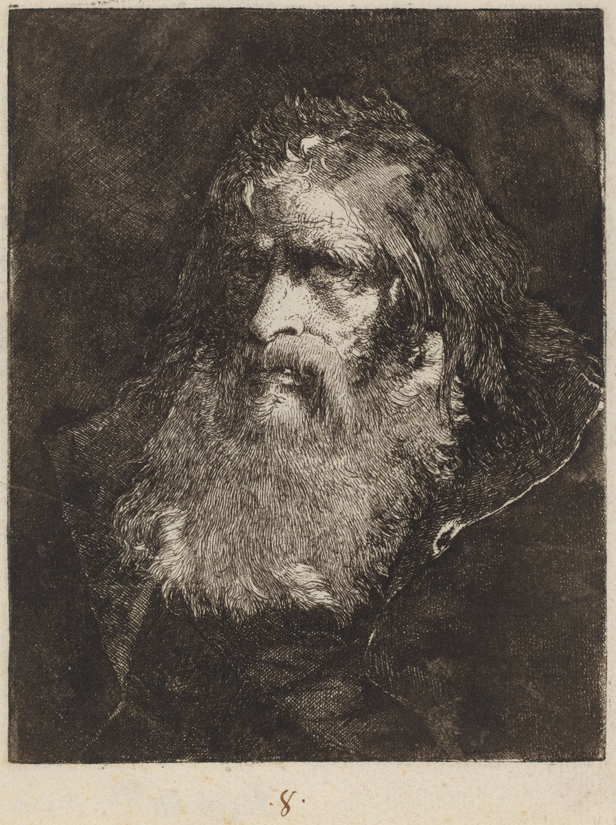 Old Man with Bare Head by Giovanni Domenico Tiepolo (Italian, 1727 - 1804), 16X12"(A3)Poster Print