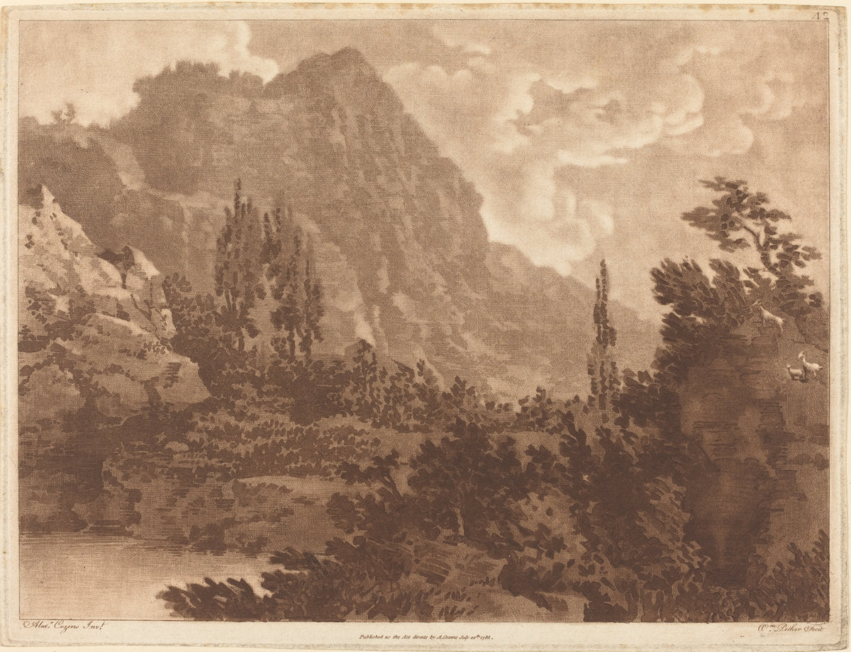 Mountain Landscape by William Pether after Alexander Cozens (British, c. 1738 - 1821), 16X12"(A3)Poster Print